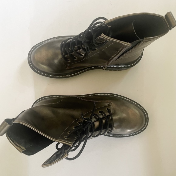 Forever 21 Faux Leather Lace Up 90s Y2K Moto Combat Boots Green Size 7.5 - Picture 7 of 8